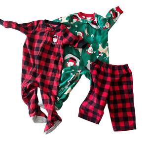 Carter's Kids Pajama Set - Buffalo Plaid Santa Footed Fleece 18M